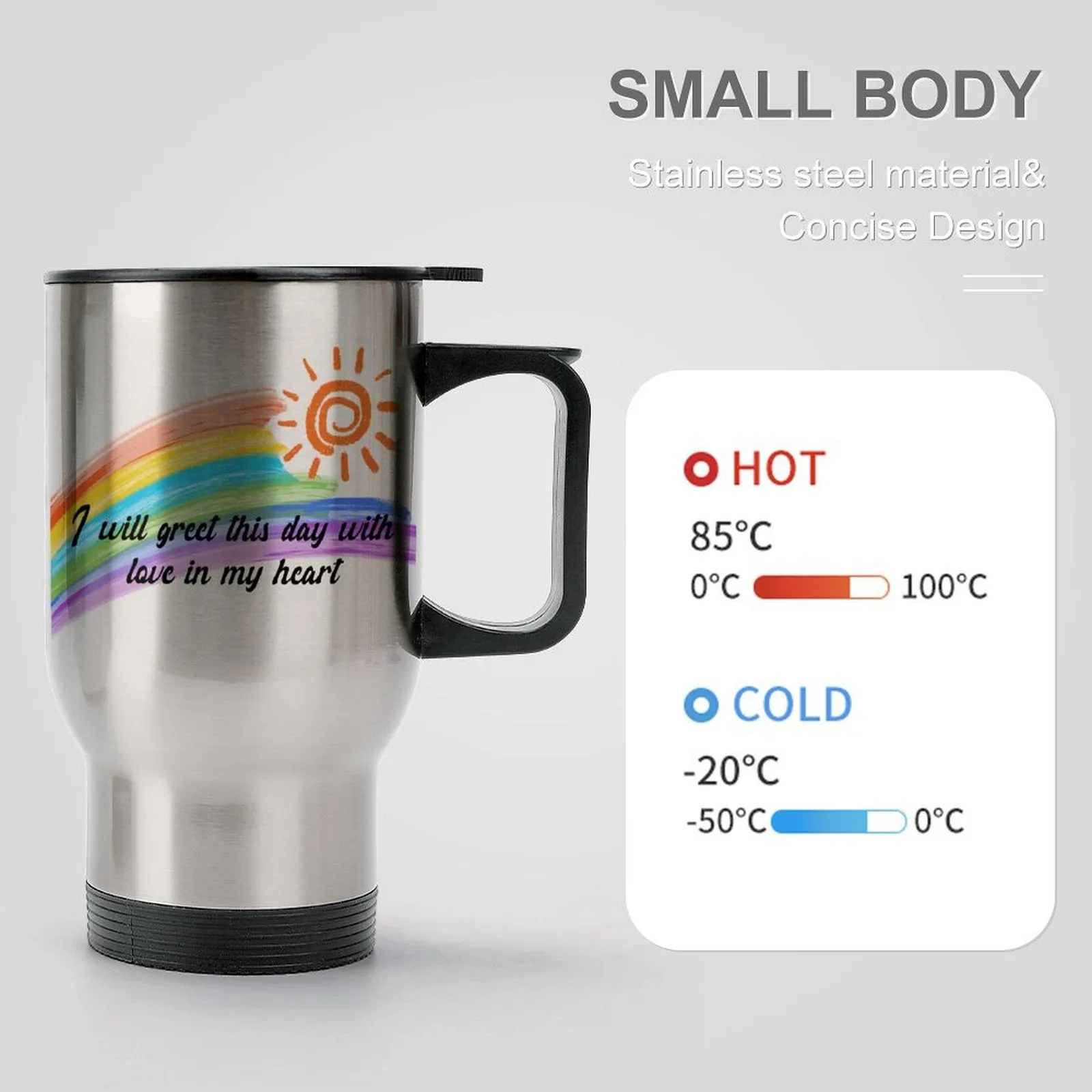 USA Free Shipping Personalized Text Rainbow 440ml Stainless Steel Silver Travel Coffee Mug Car Mug