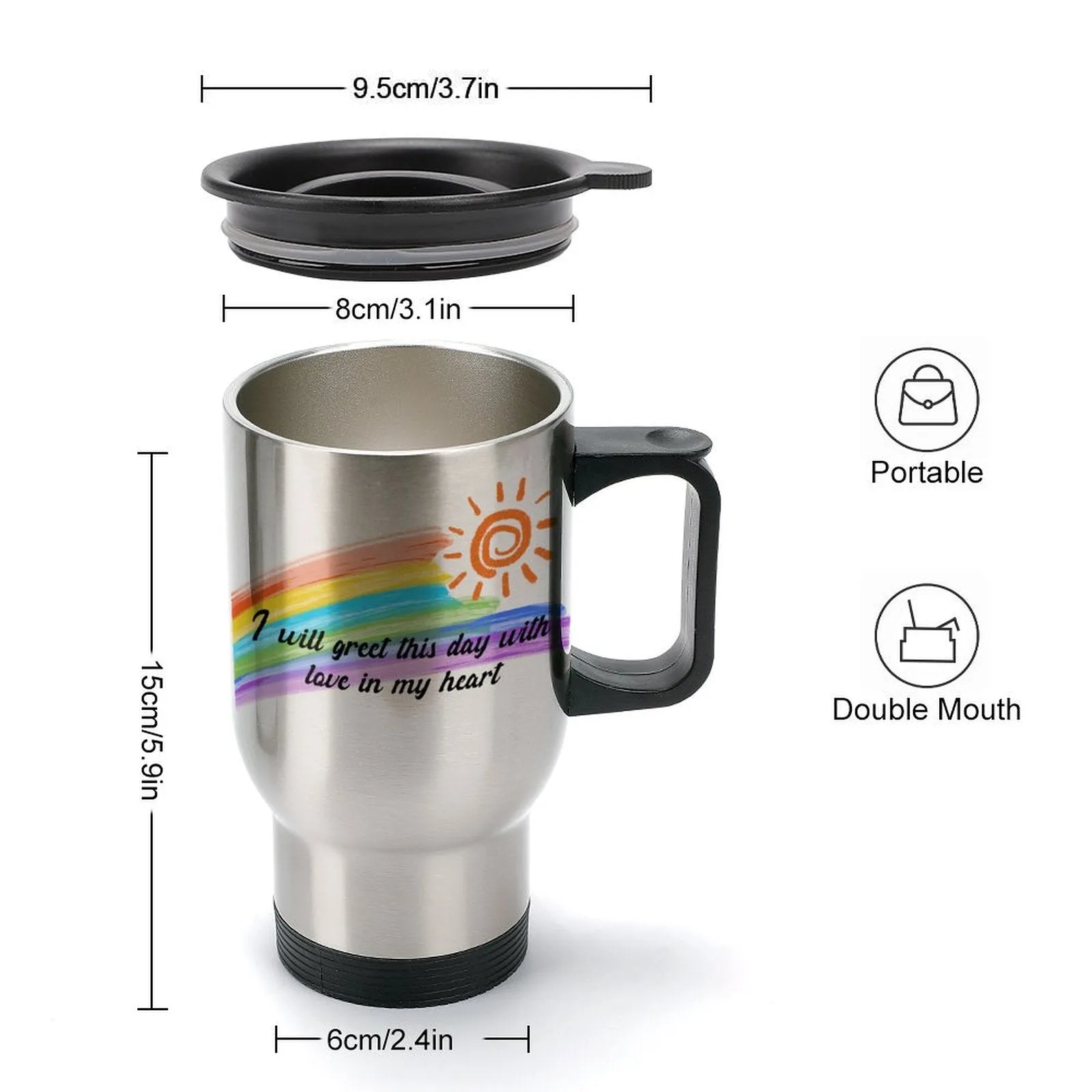 USA Free Shipping Personalized Text Rainbow 440ml Stainless Steel Silver Travel Coffee Mug Car Mug