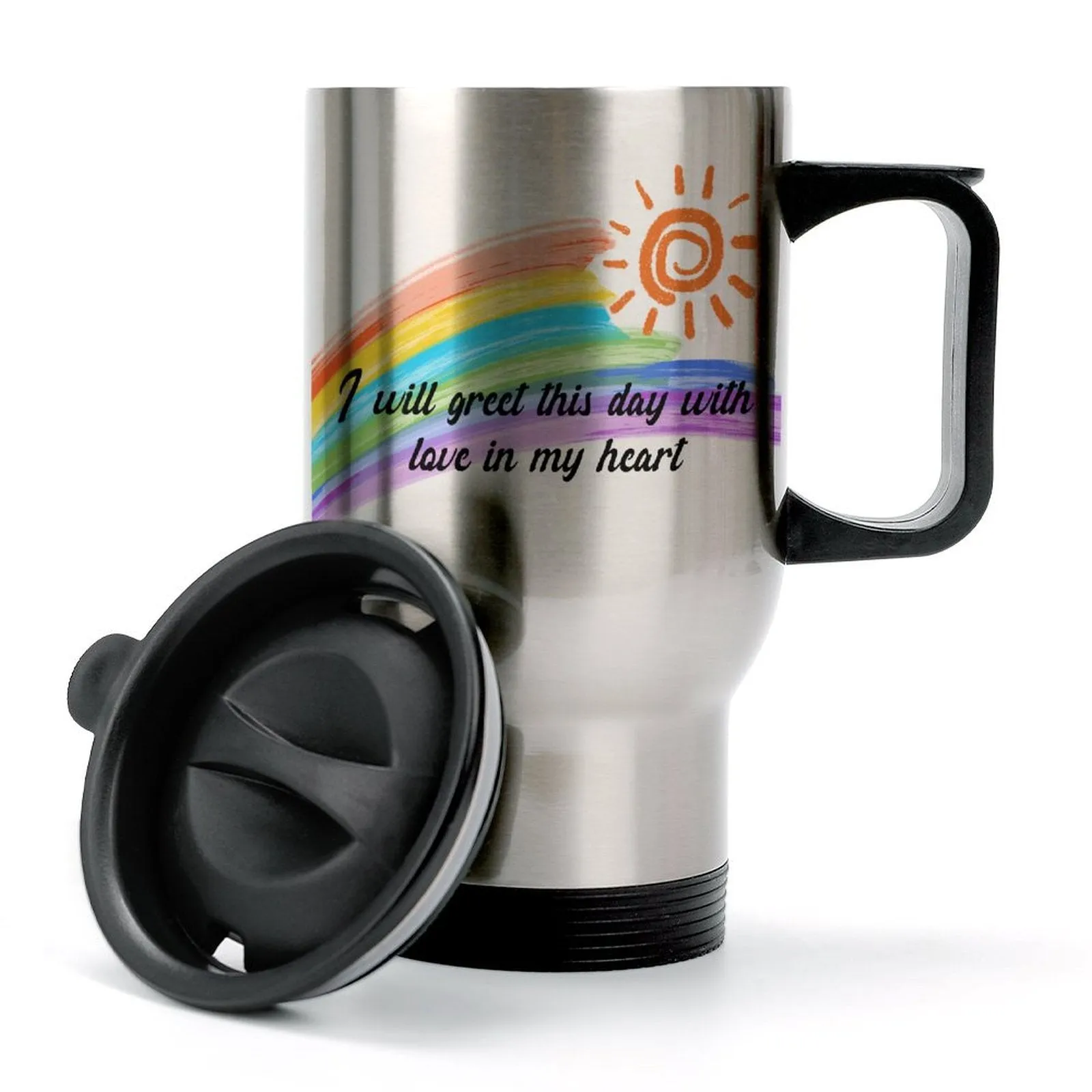 USA Free Shipping Personalized Text Rainbow 440ml Stainless Steel Silver Travel Coffee Mug Car Mug