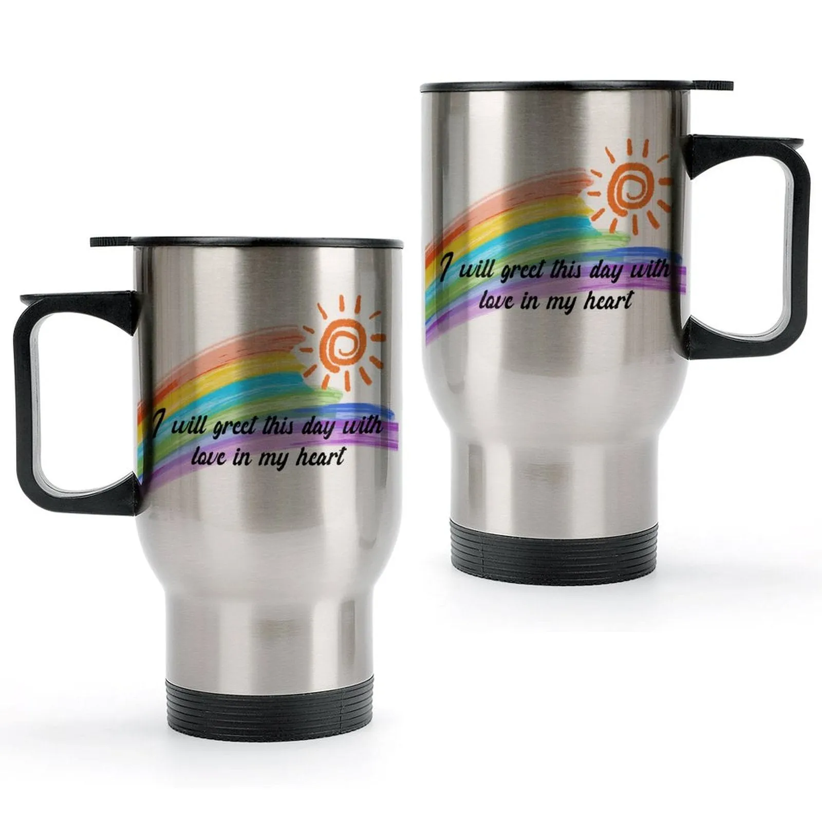 USA Free Shipping Personalized Text Rainbow 440ml Stainless Steel Silver Travel Coffee Mug Car Mug