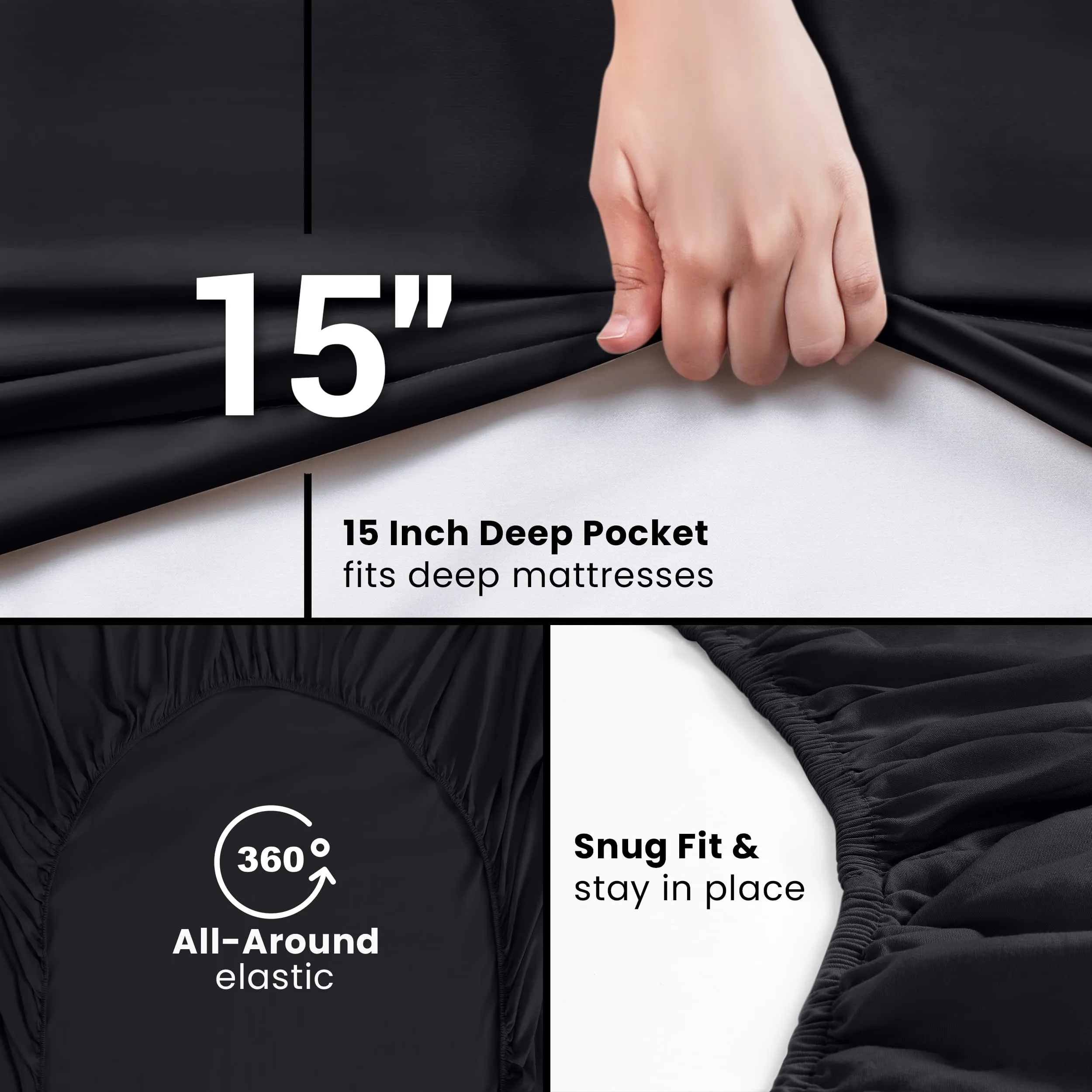 Utopia Bedding Full Fitted Sheet - Bottom Sheet - Deep Pocket - Soft Microfiber - Shrinkage and Fade Resistant - Easy Care -1 Fitted Sheet Only (Black)