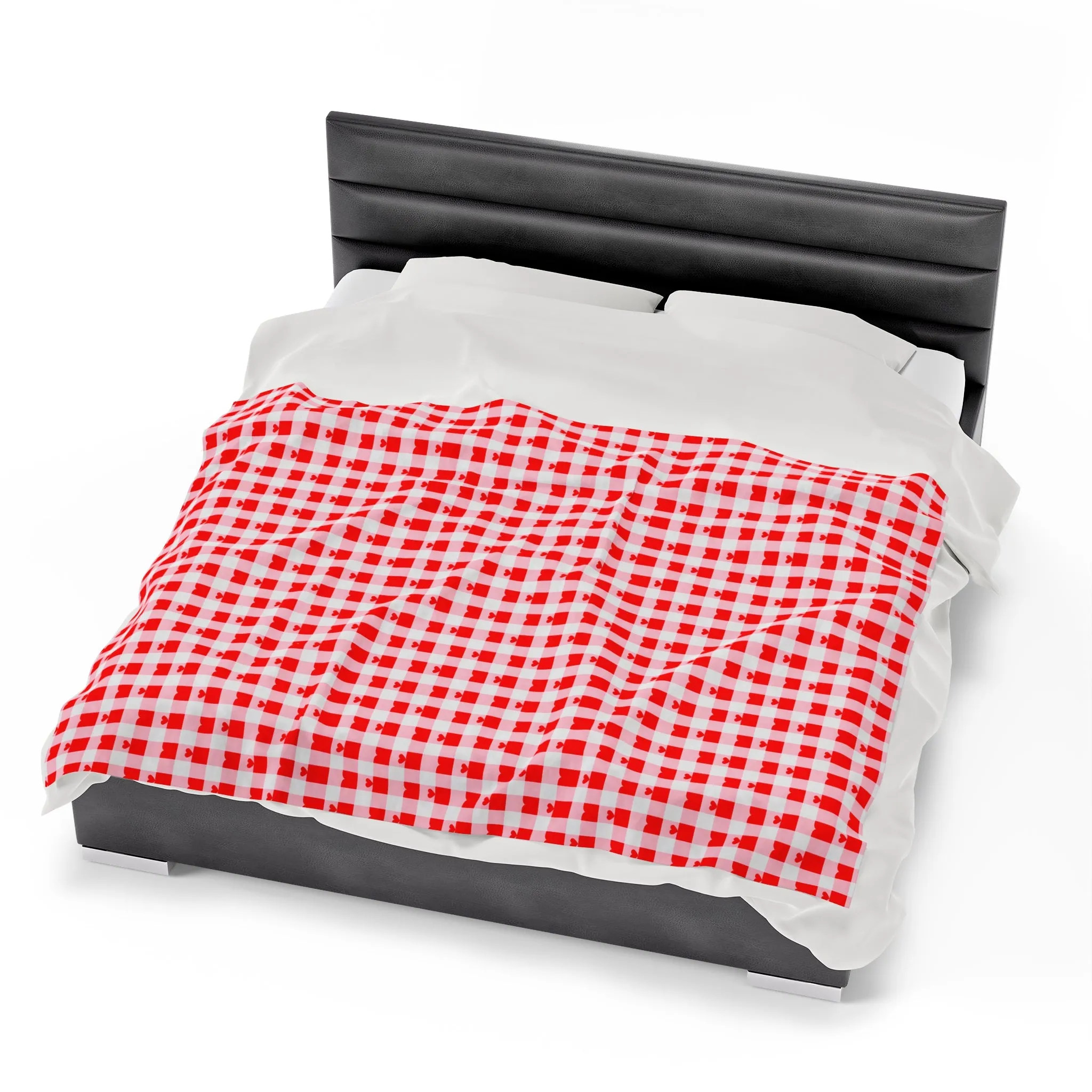 Velveteen Plush Blanket - Cozy Red Gingham Pattern - Valentine Blanket