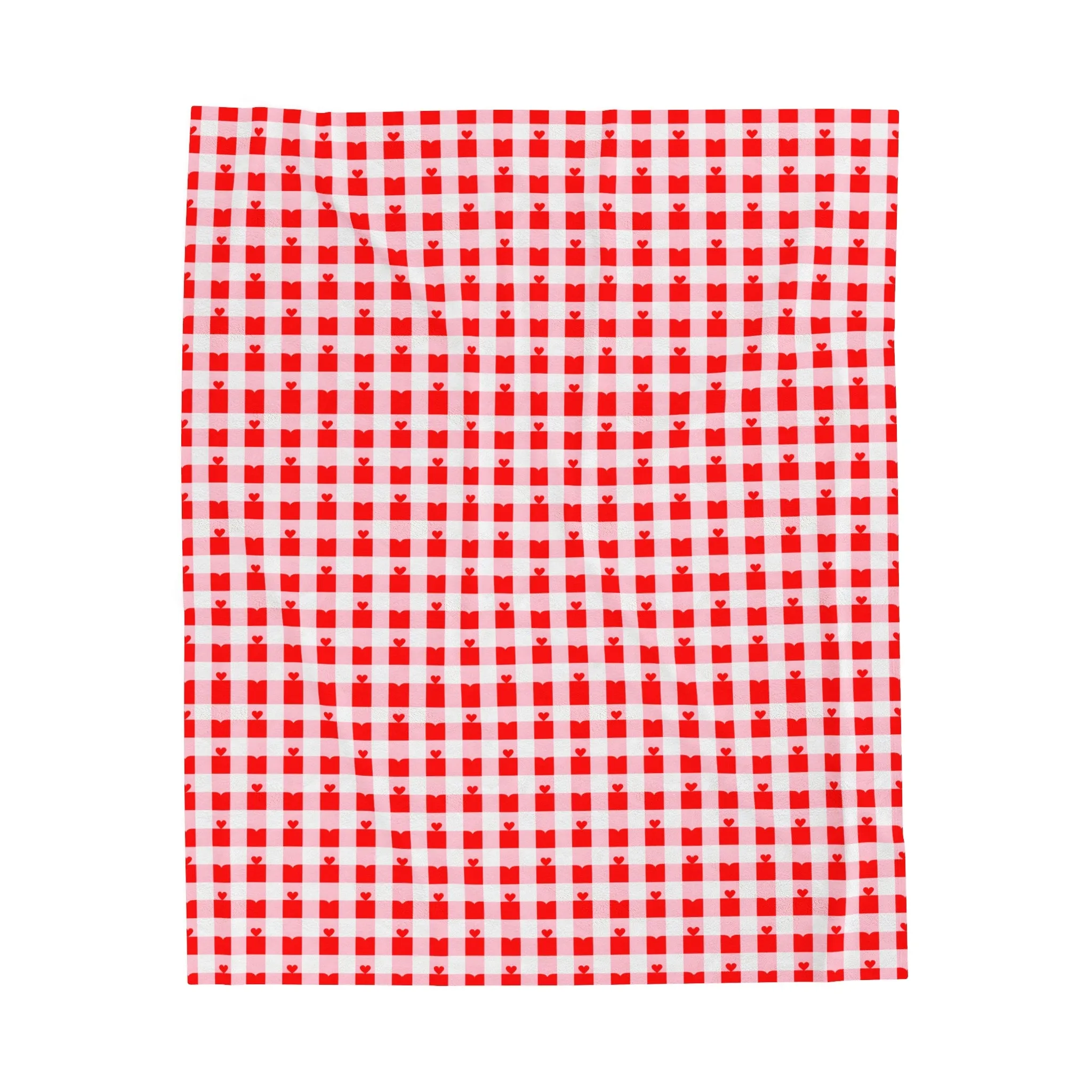 Velveteen Plush Blanket - Cozy Red Gingham Pattern - Valentine Blanket