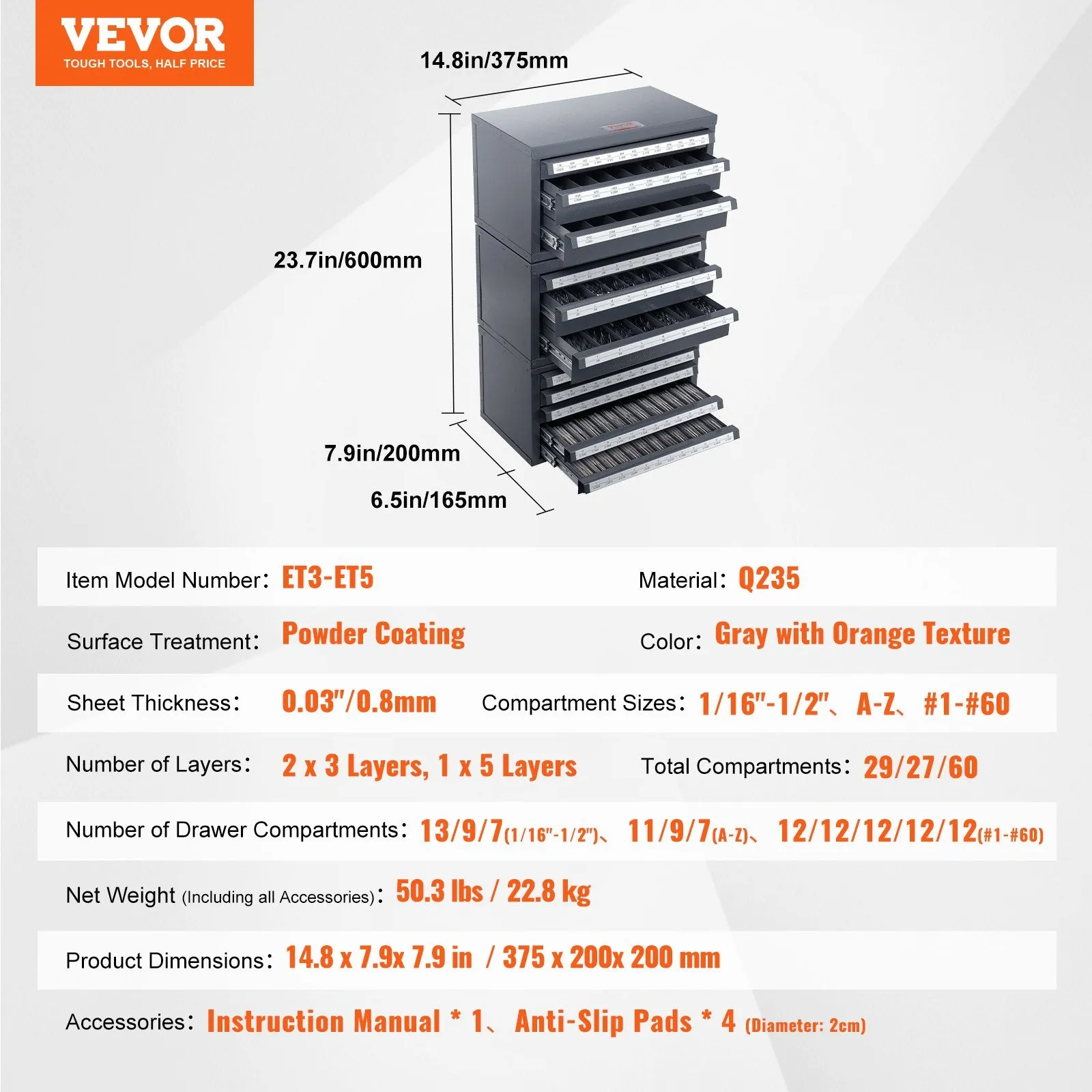 Vevor Drill Bit Dispenser Cabinet Three-Piece Organizer New