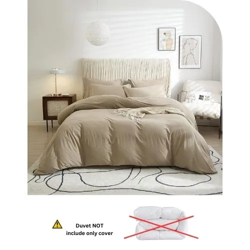 Washable Cotton 6 Piece King Size Duvet Cover Plain Design, Plain Beige Color.