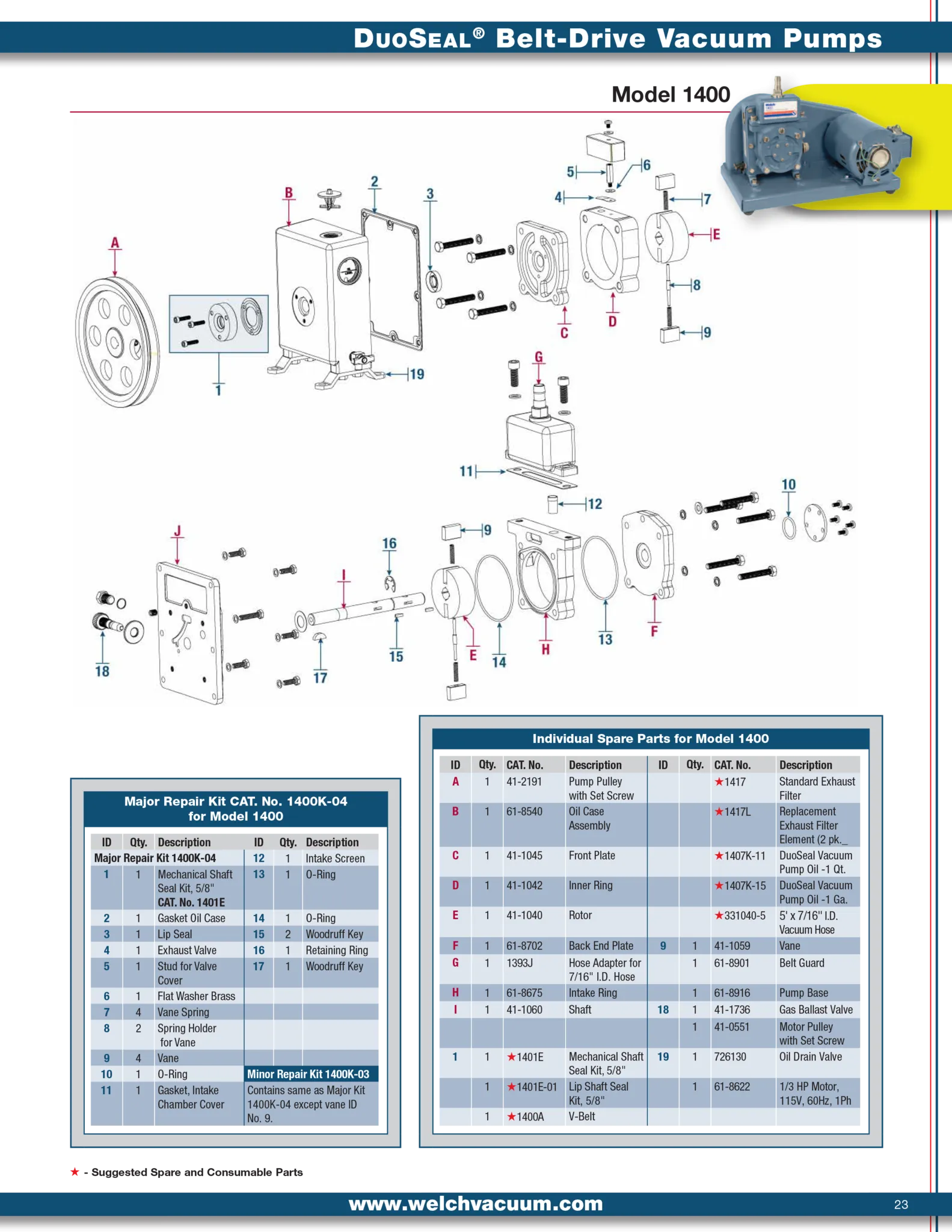 Welch 1400K-04 MAJOR REPAIR KIT, for 1400 Vacuum Pump