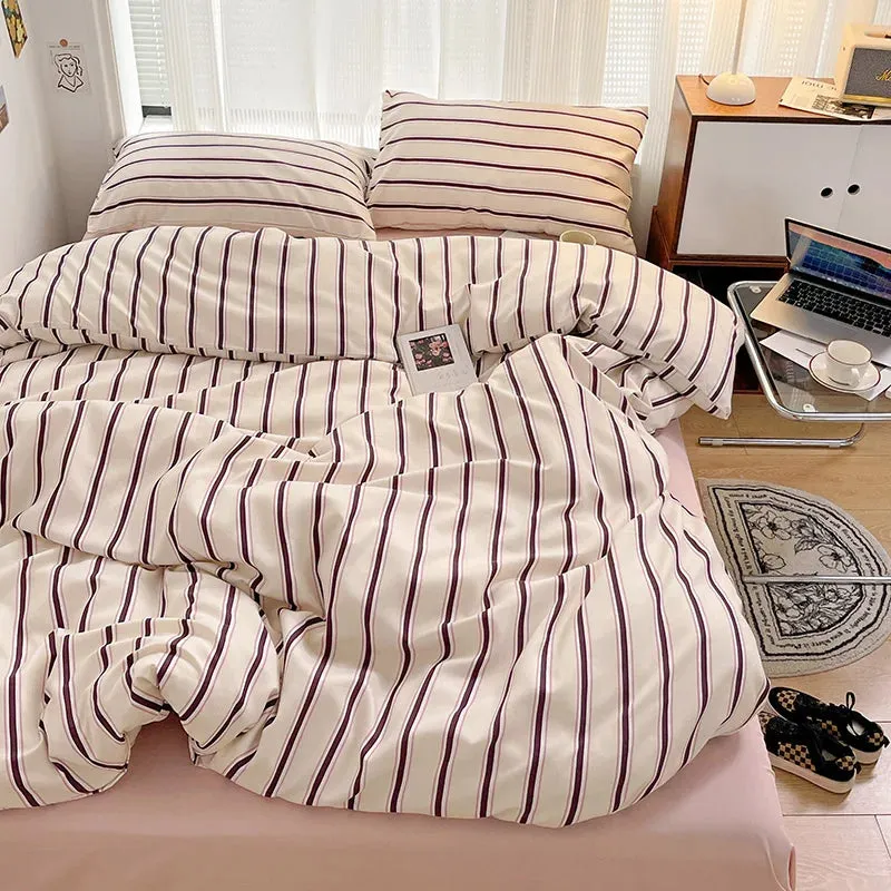 Yeknu INS Stripe Series Printed Soft Bedding Set Duvet Cover Bedclothes Bedspread Pillowcases Flat Sheets Comforter Sets for Girls