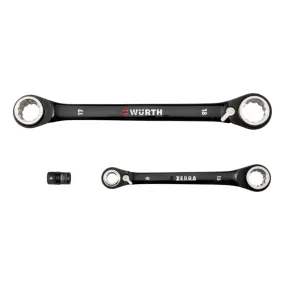 ZEBRA Black Double Ended Box End Wrench Set (3 Pieces - 8x10mm  12x13mm,16x17mm   18x19mm, 10mm x 1/4 Inch Bit Adapter)