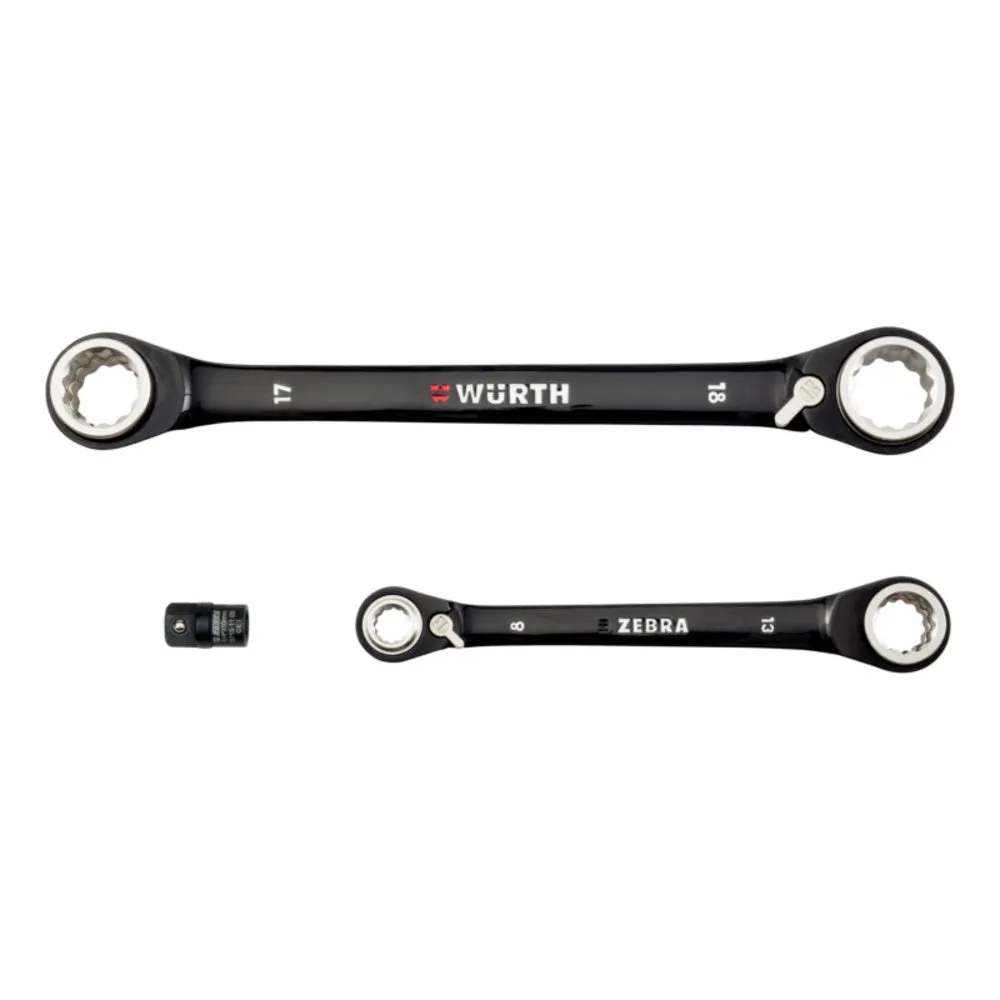 ZEBRA Black Double Ended Box End Wrench Set (3 Pieces - 8x10mm  12x13mm,16x17mm   18x19mm, 10mm x 1/4 Inch Bit Adapter)